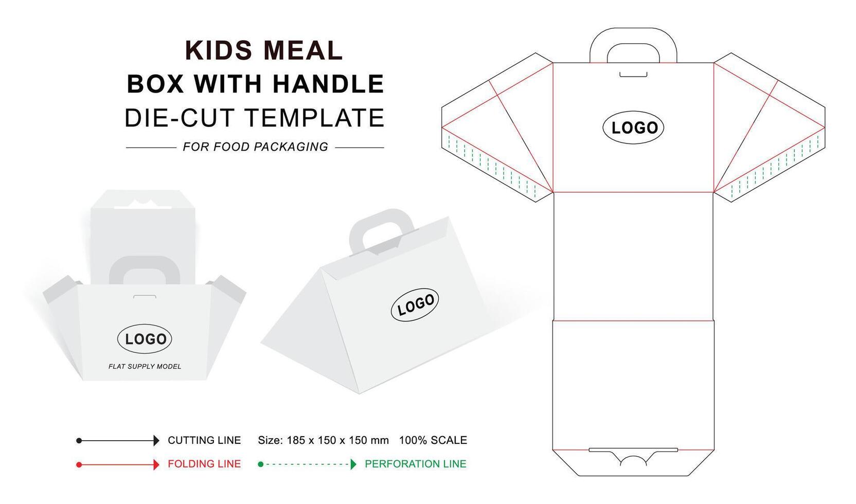 Kids meal box with handle die cut template 40808769 Vector Art at Vecteezy