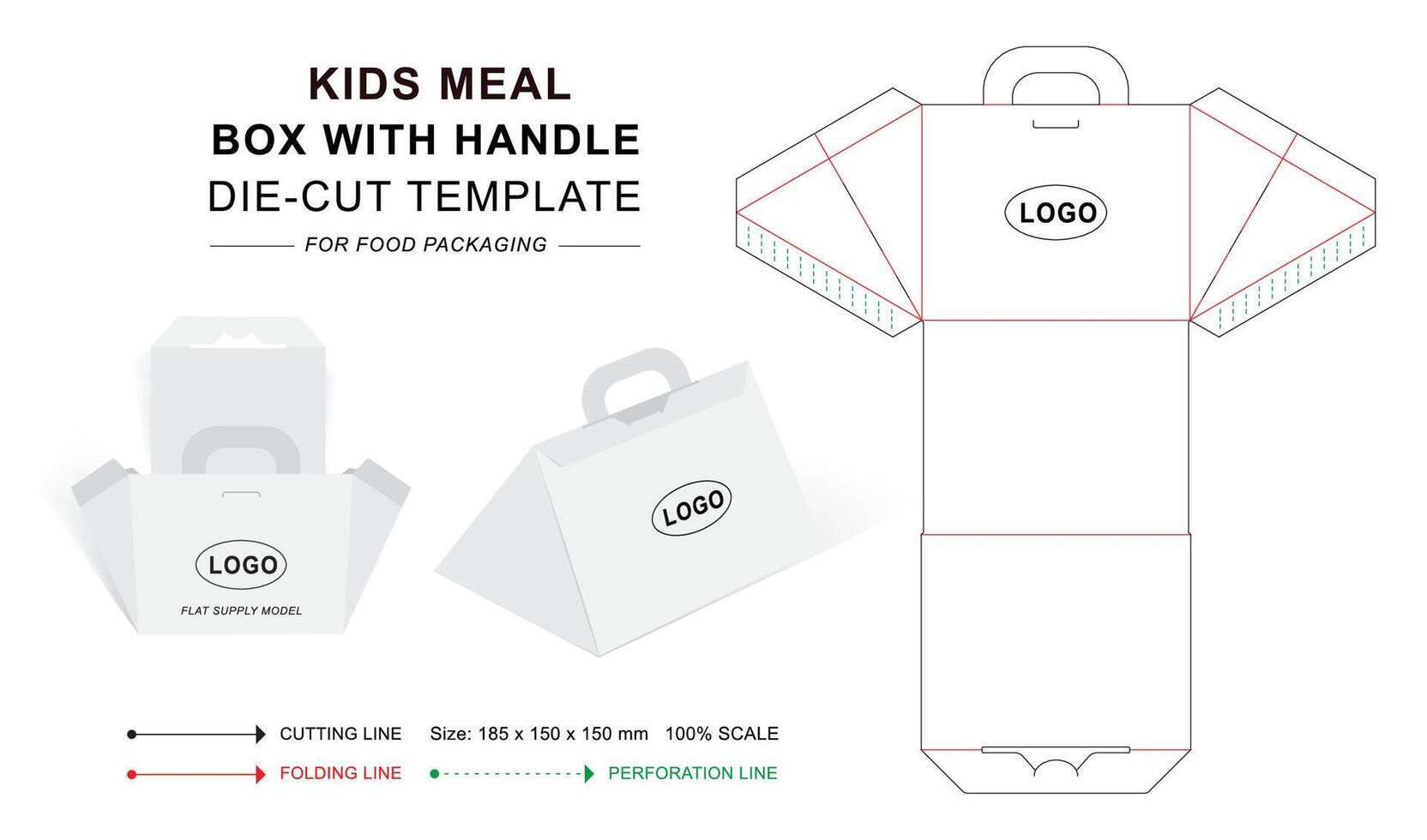 Kids meal box with handle die cut template vector