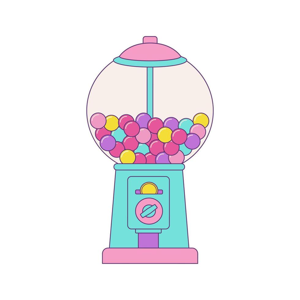 Sweet cartoon gumball machine. Multicolored candy or bubble gum dispenser, vector illustration