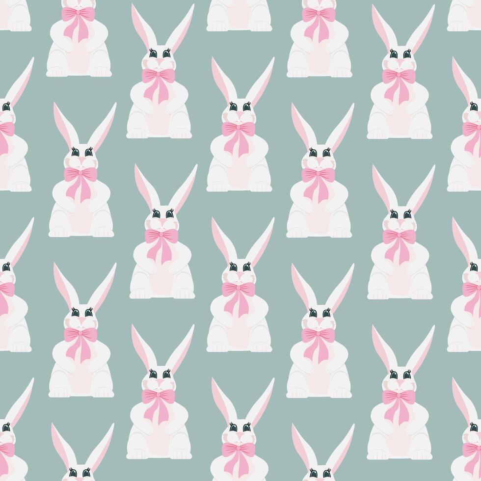 Seamless fashionable Easter bunny pattern with bow in pastel colors vector