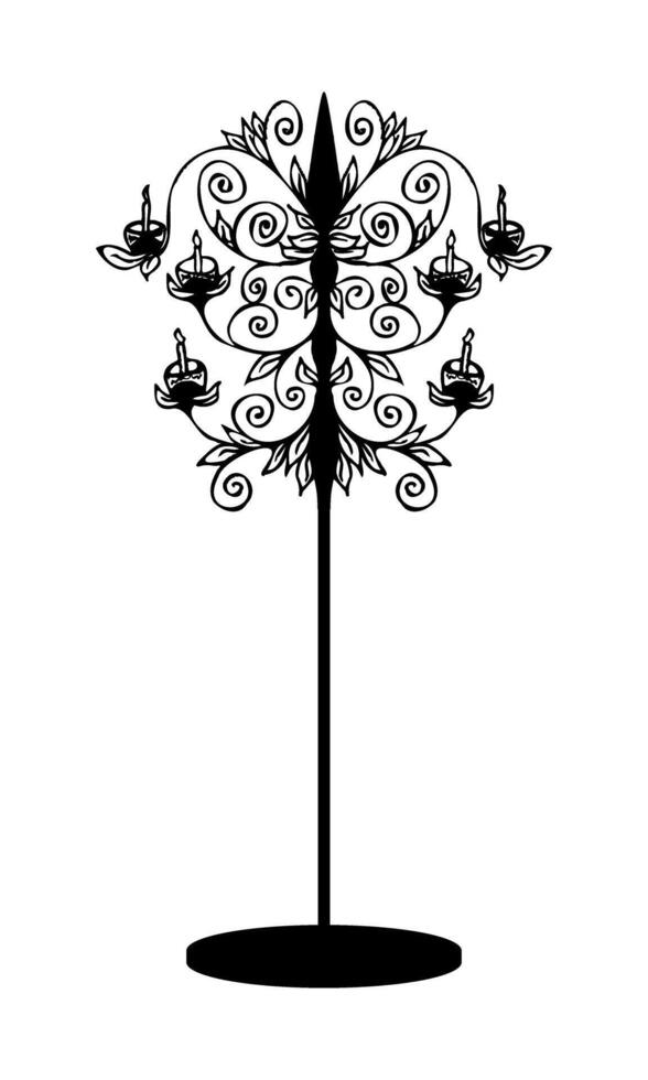 Vector floor lamp in doodle style with black outline classic design
