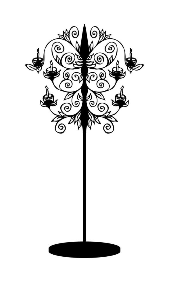 Vector floor lamp in doodle style with black outline classic design