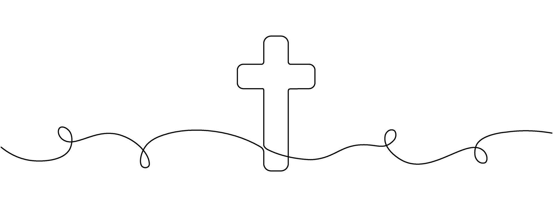 Cross icon icon line continuous editable drawing. One line christianity, orthodox cross. Concept of christianity vector image