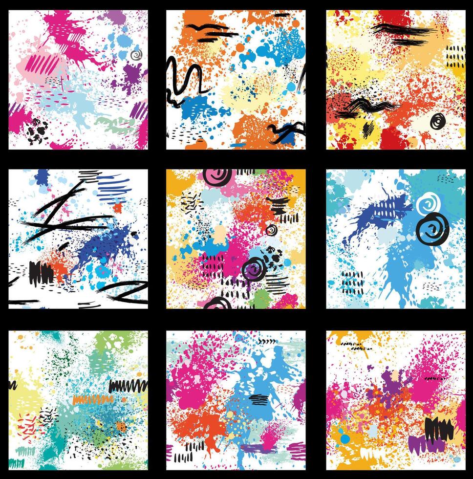 Set of Seamless pattern with Color abstract paint splashes in grunge style vector