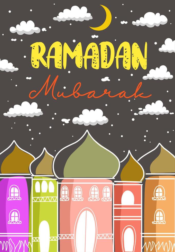 Ramadan mubarak potrait wallpaper with cloud, moon and night background vector