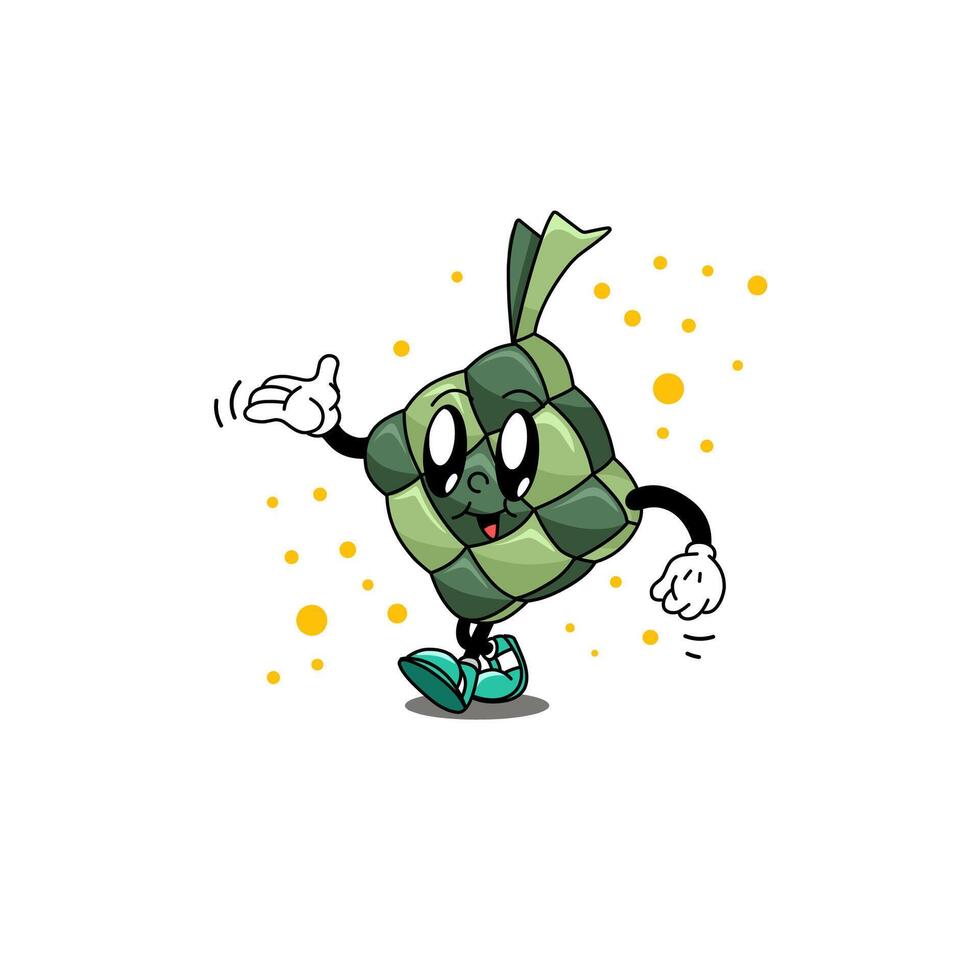 cute and funny cartoon ketupat emoticon vector illutration