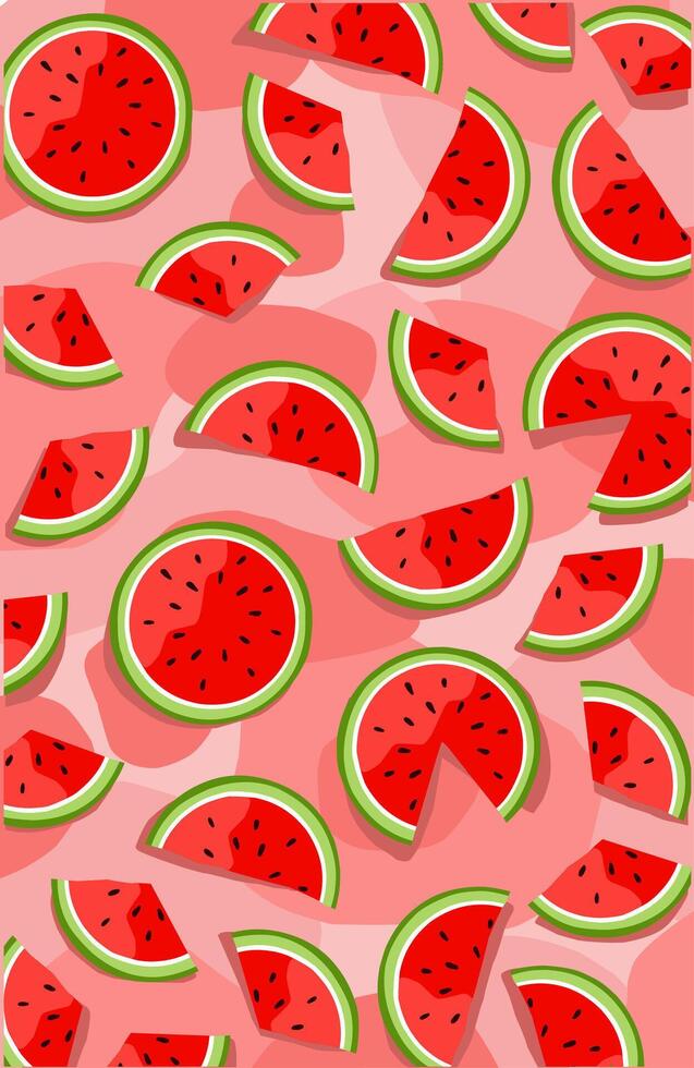 Wallpaper of watermelon slices on pink vector