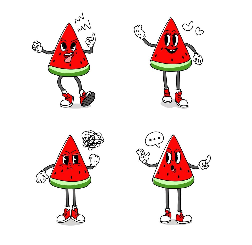 set of cute cartoon watermelon emojis with various expressions illutration vector