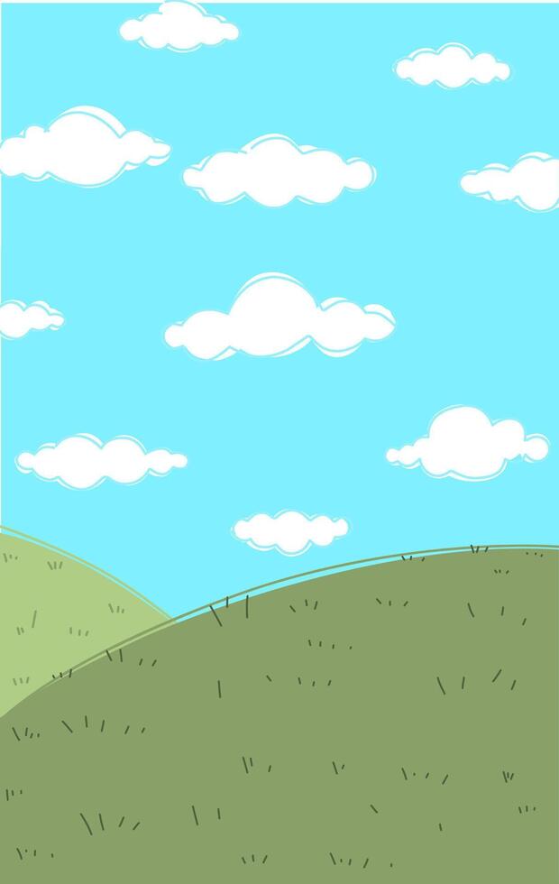 Green grass field wallpaper with blue sky and clouds as a background for story books vector