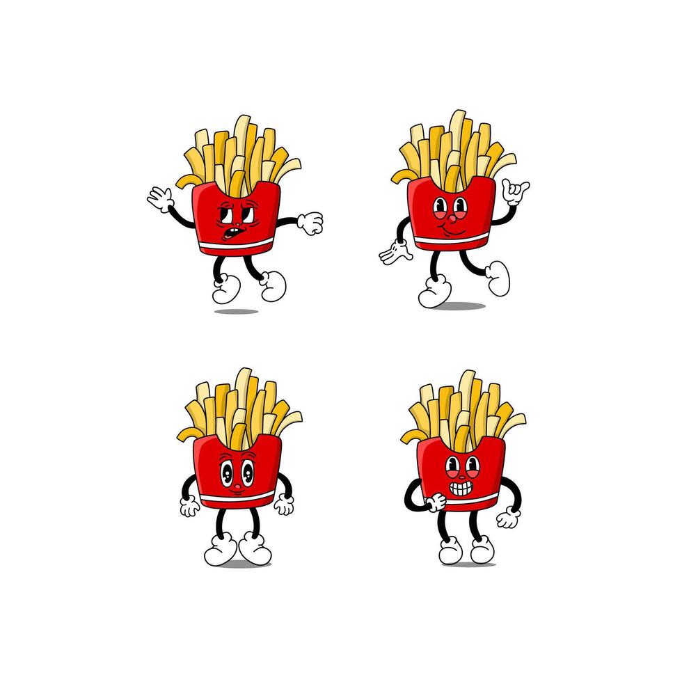 linda dibujos animados personaje de francés papas fritas con un montón de expresiones vector