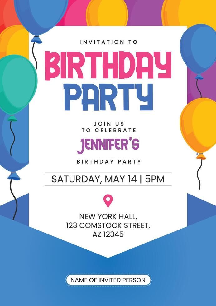 Happy birthday invitation poster template with a colorful celebration theme vector