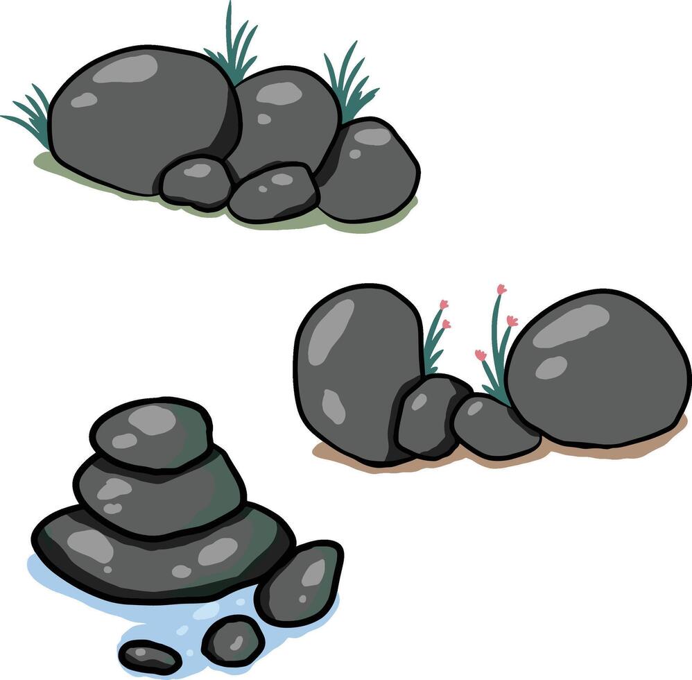 Set Of Stone With Grass vector