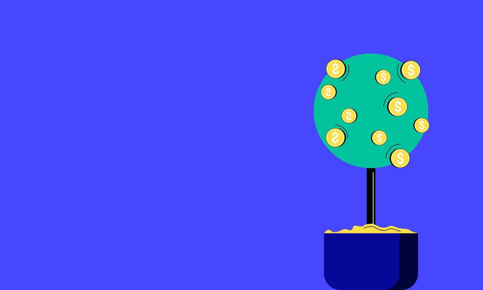 Illustration of a money tree with coins. Symbol of financial growth and prosperity through investment vector