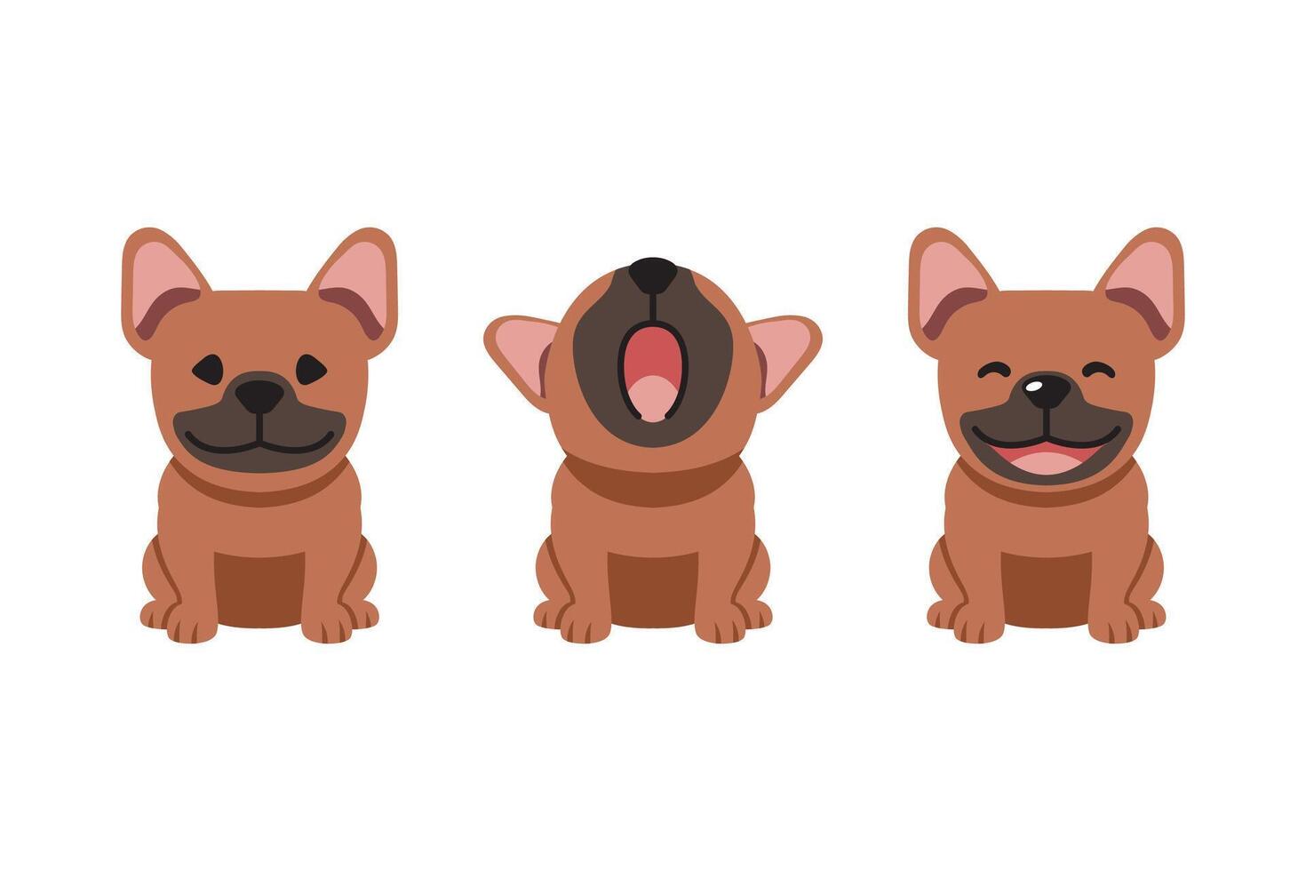 Set of vector cartoon character cute brown french bulldog