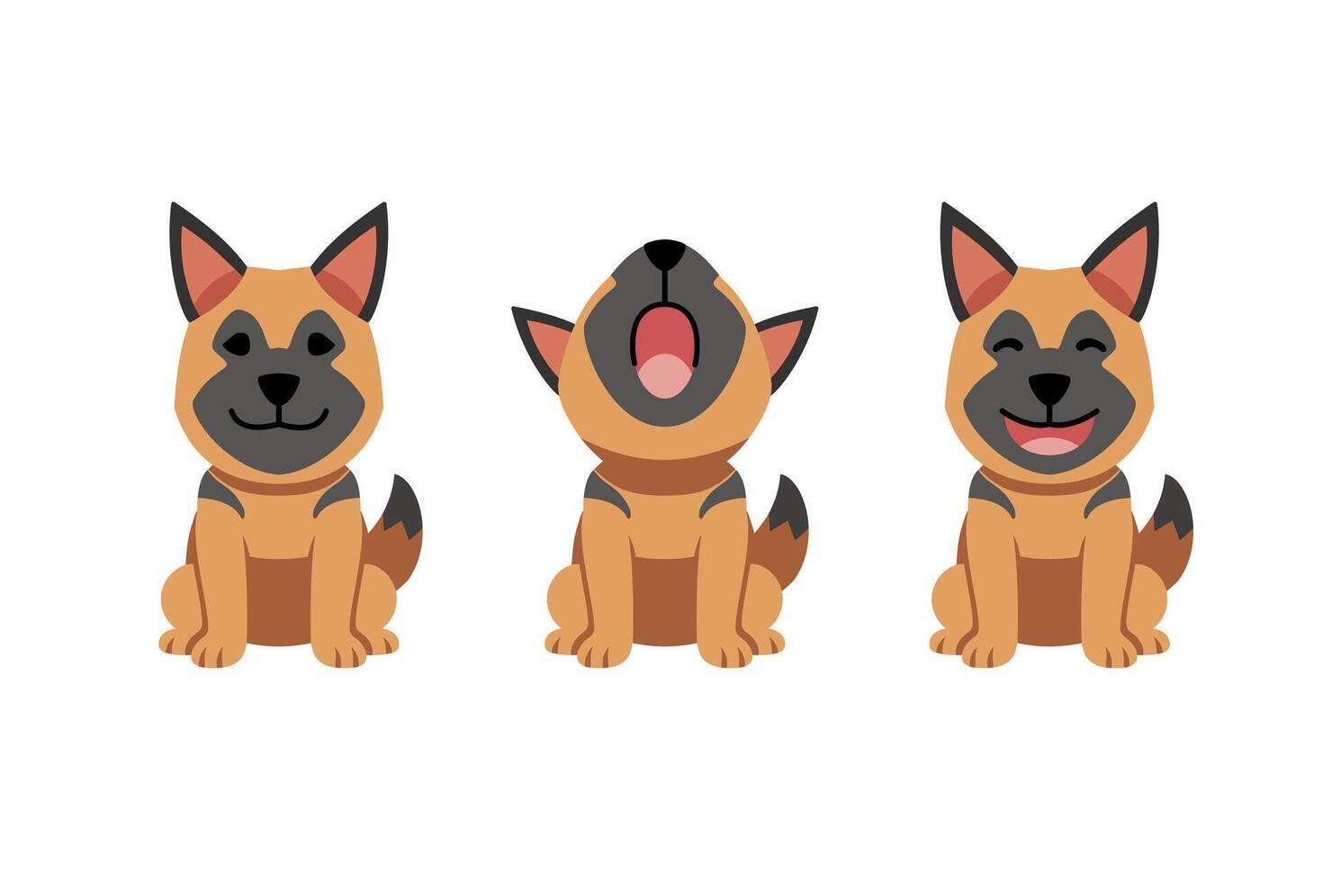 Set of vector cartoon character cute german shepherd dog