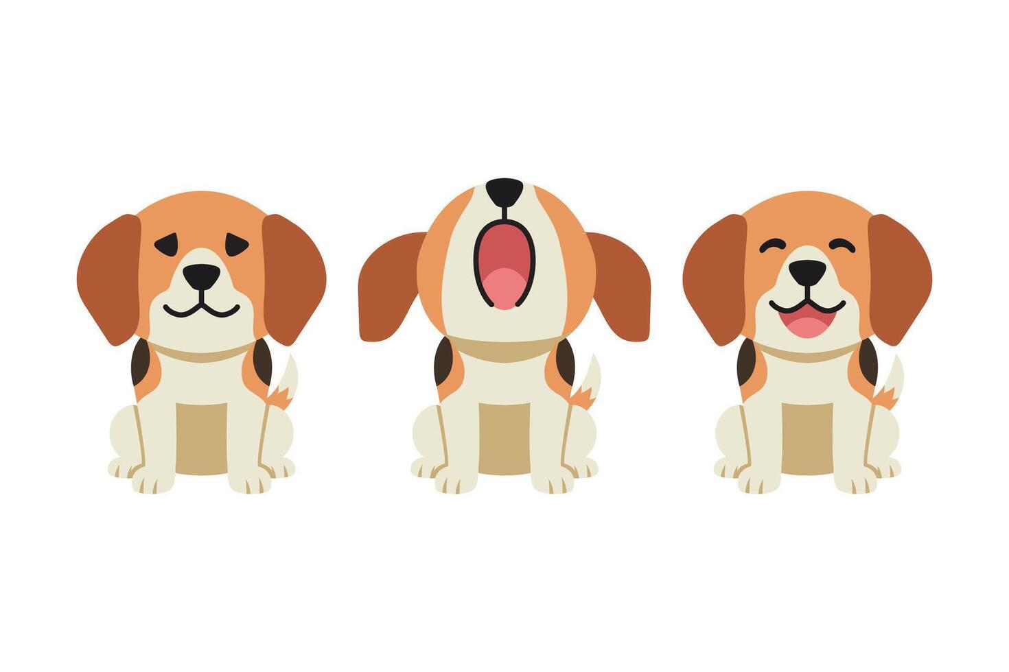Set of vector cartoon character cute beagle dog
