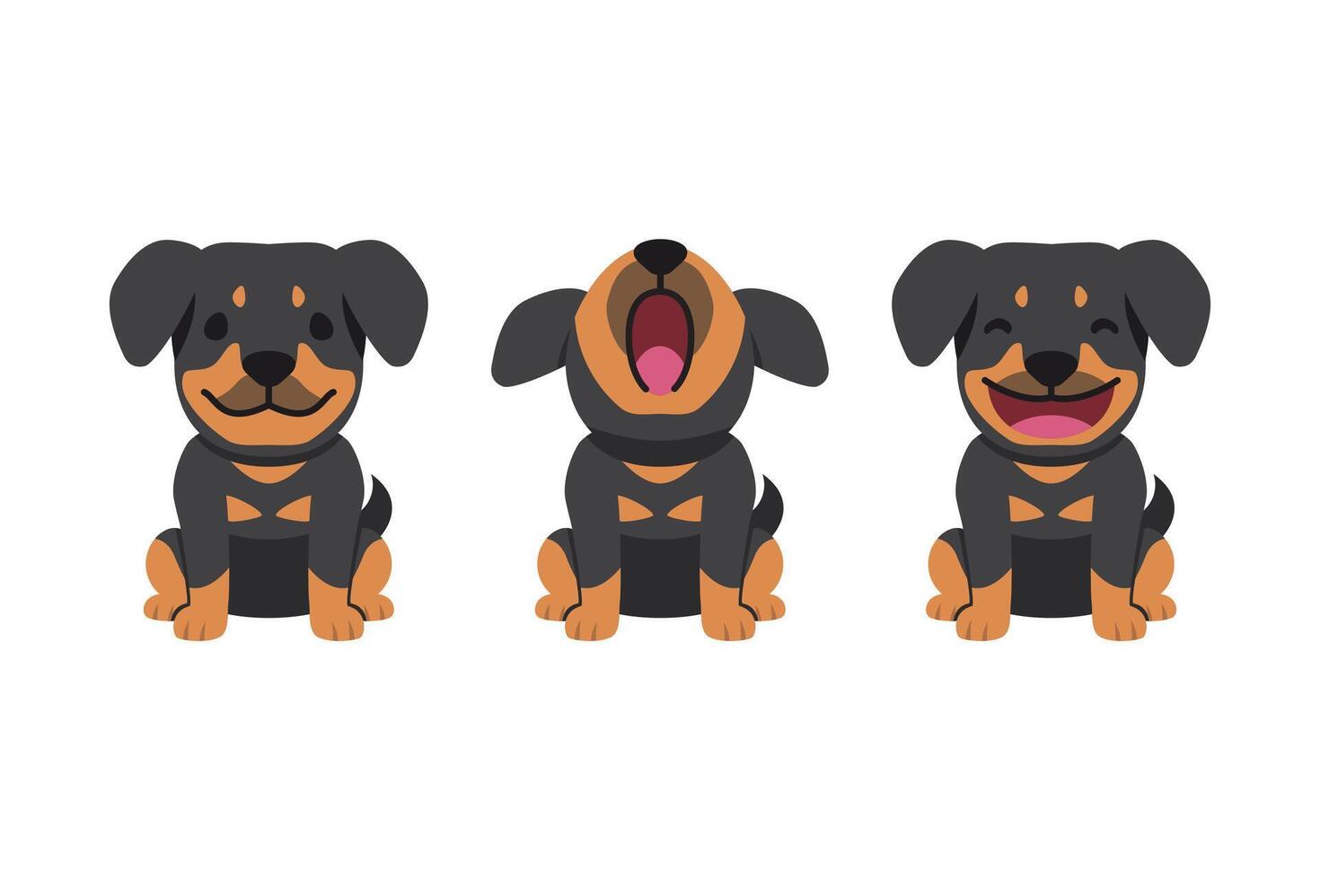 Set of vector cartoon character cute rottweiler dog