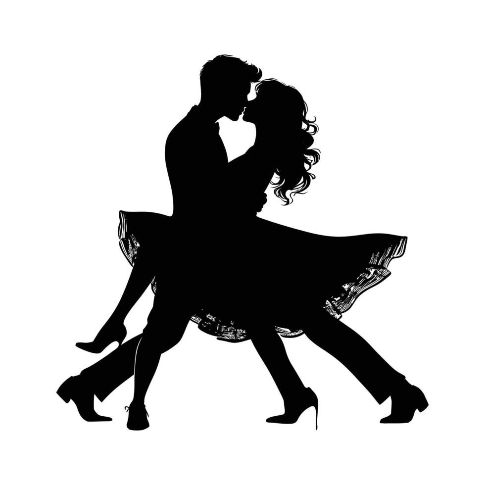 A silhouette vector of a kissing couple on a white background.