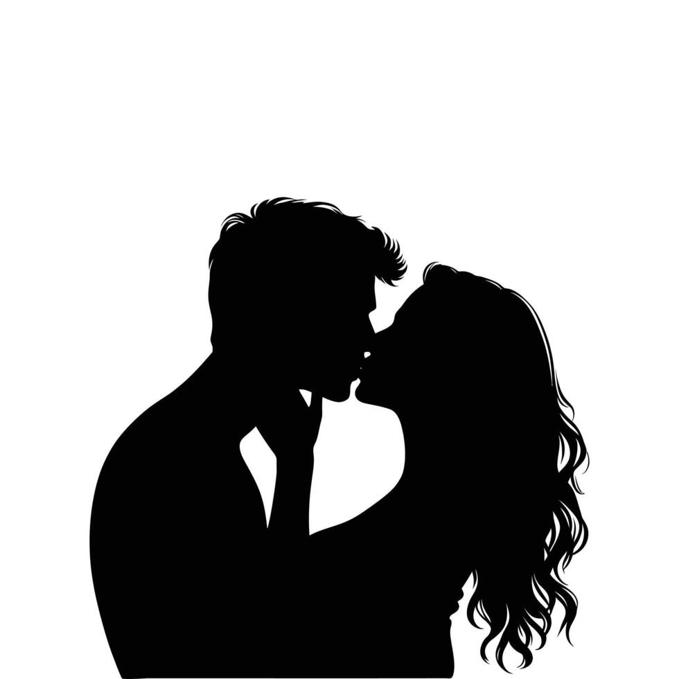 A silhouette vector of a kissing couple on a white background.