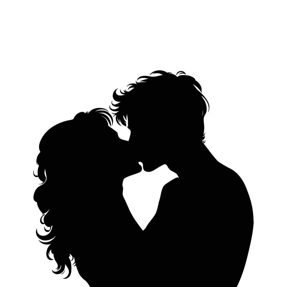 A silhouette vector of a kissing couple on a white background.