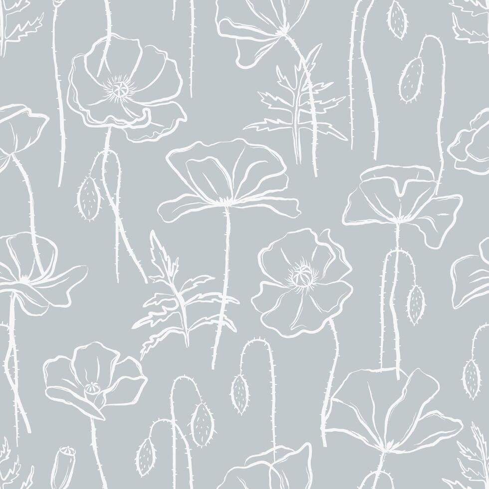 Hand drawn poppy flowers seamless pattern. Floral design for fabric, home textile, cover, wrapping paper vector