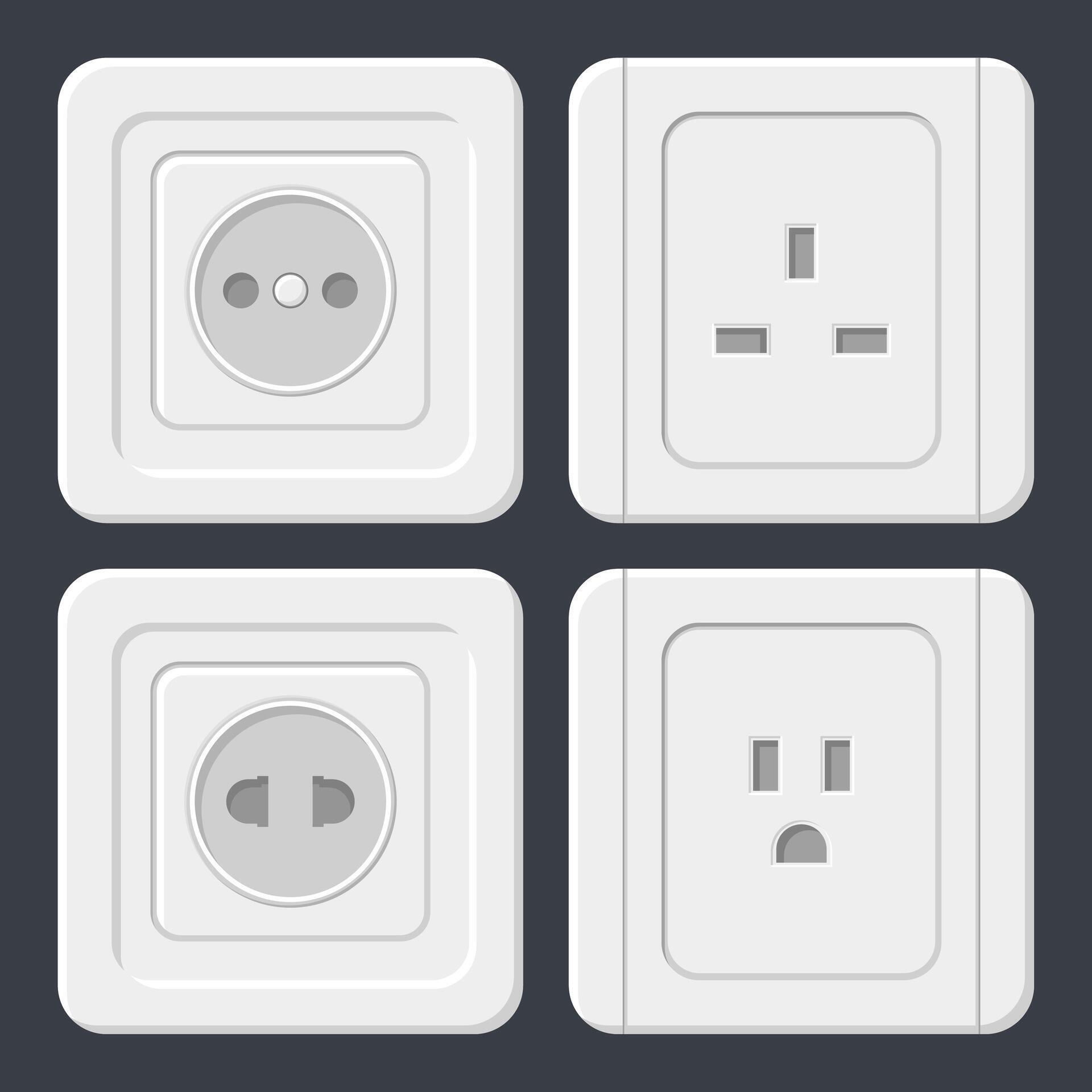 Collection of White Electrical Socket Icons. Design Graphics. Vector ...