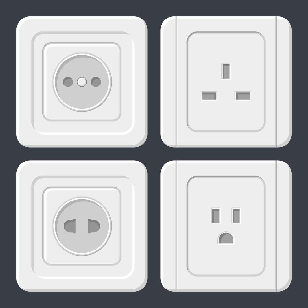 Collection of White Electrical Socket Icons. Design Graphics. Vector Collection. Power Socket Icon.