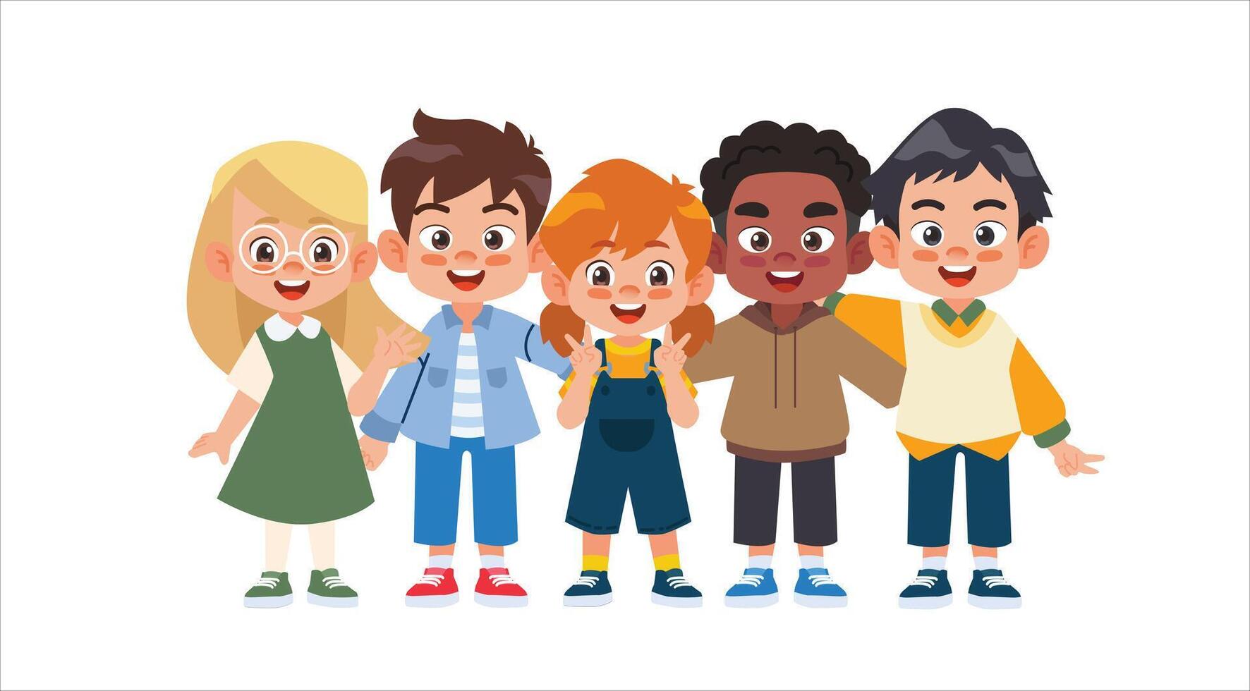 Group of happy boys and girls posing vector