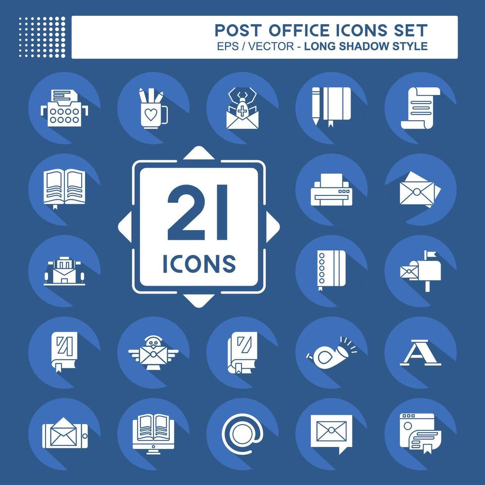Icon Set Post Office. related to Education symbol. long shadow style. simple design editable. simple illustration vector