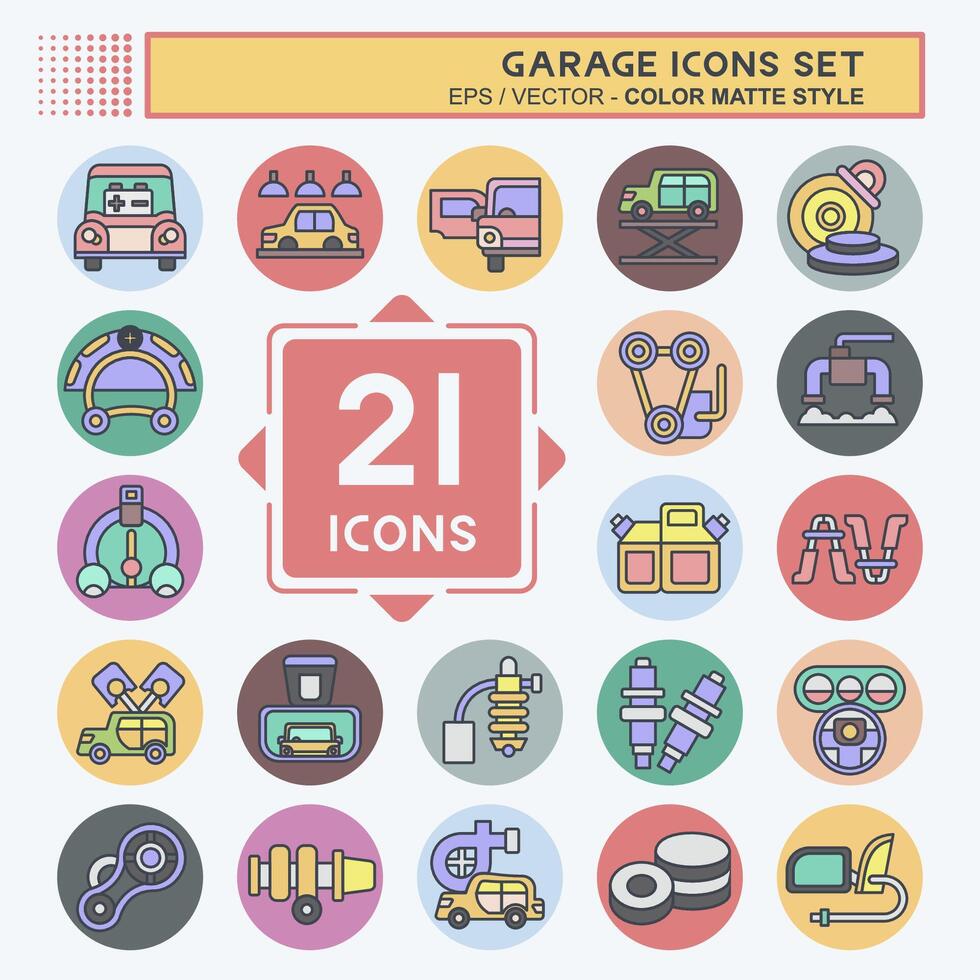 Icon Set Garage. related to Automotive symbol. color mate style. simple design editable. simple illustration vector