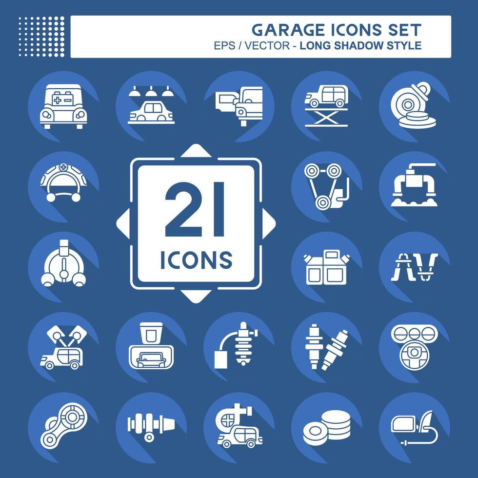 Icon Set Garage. related to Automotive symbol. long shadow style. simple design editable. simple illustration vector