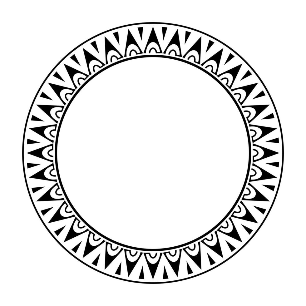 Round geometrical maori border frame design. Simple. Black and white. vector