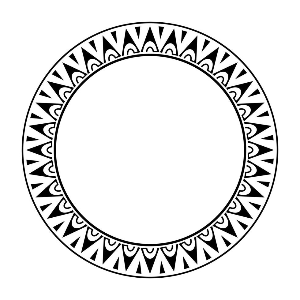 Round geometrical maori border frame design. Simple. Black and white. vector