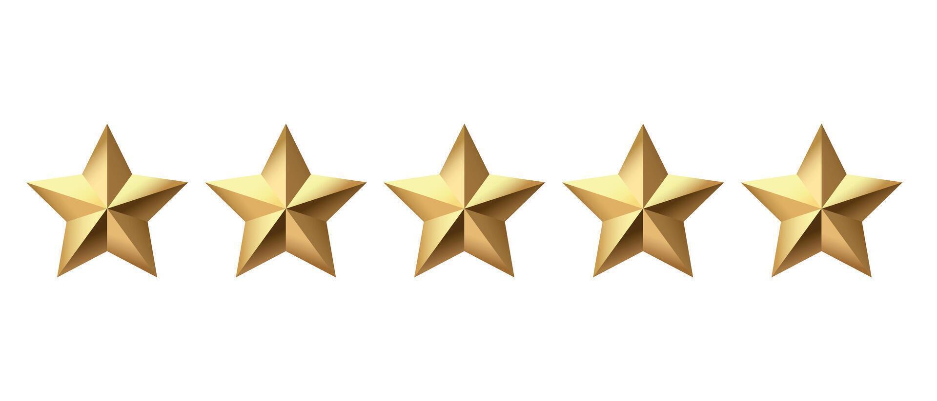 Five golden stars isolated on black background. Rating stars icon. white background vector