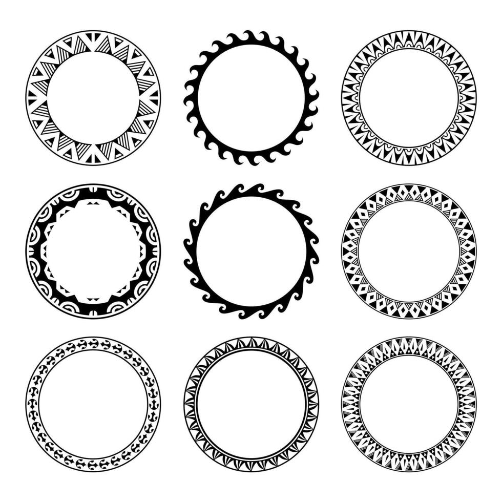 conjunto de redondo geométrico maorí frontera marco diseño. simple. negro y blanco recopilación. vector