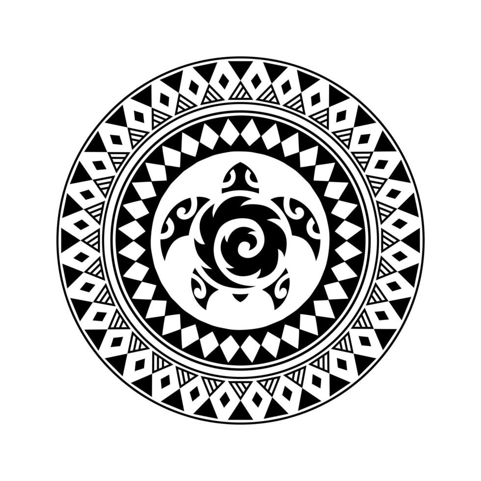 Round tattoo ornament with turtle maori style. African, aztecs or mayan ethnic style. vector