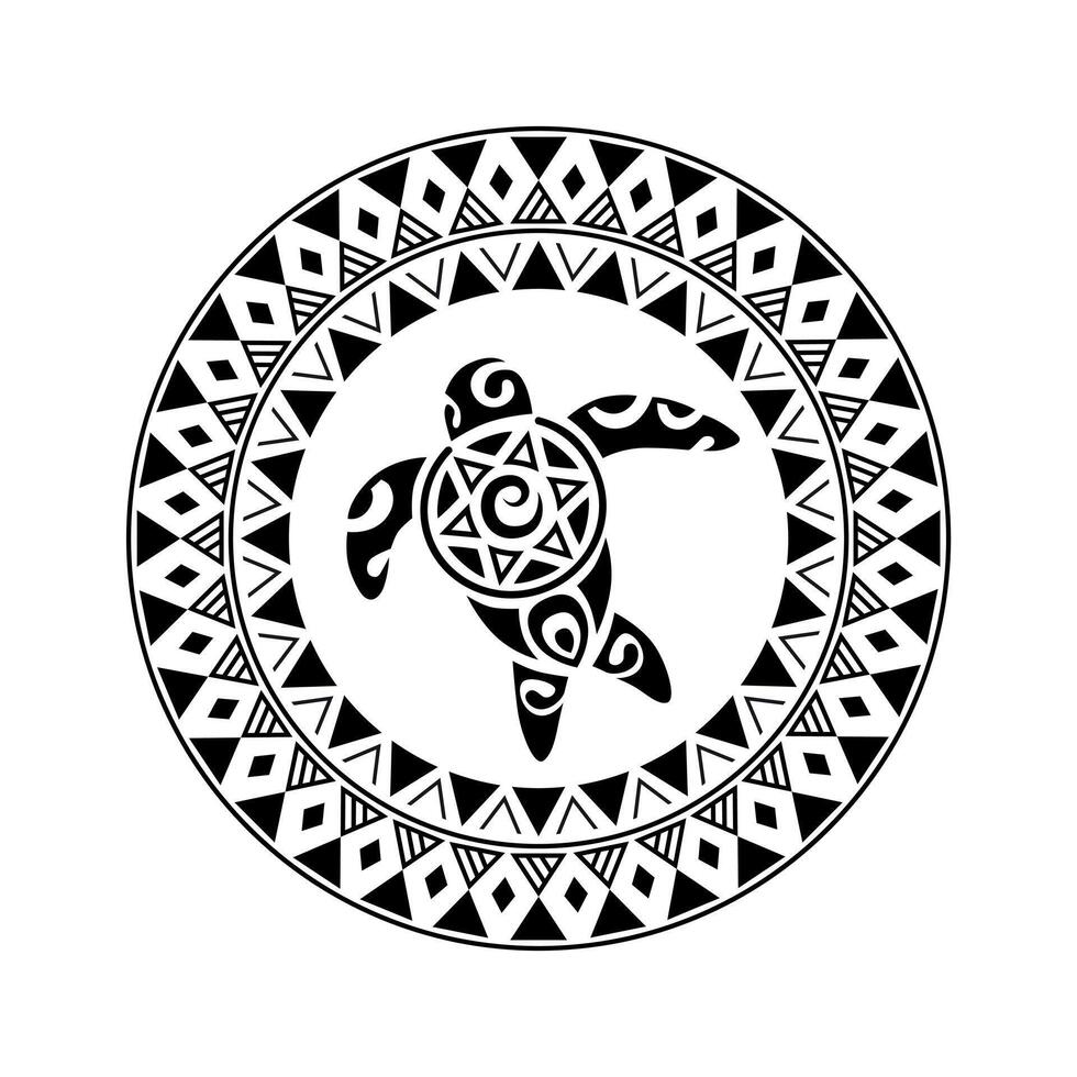 Round tattoo ornament with turtle maori style. African, aztecs or mayan ethnic style. vector