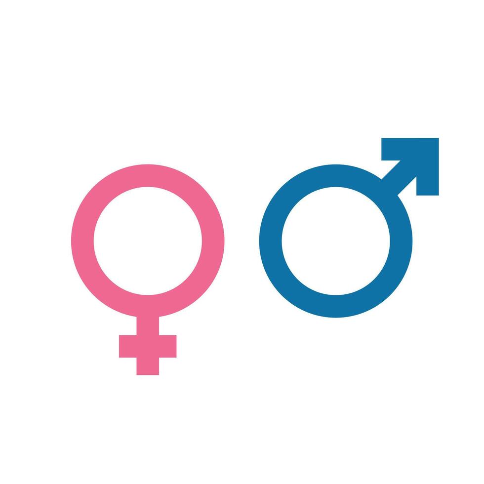 Gender symbol. Female and male icon. Man and woman sign. Pink and blue vector