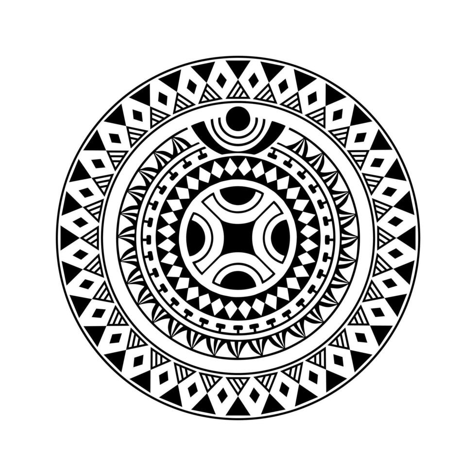 Round tattoo ornament with swastika maori style. African, aztecs or mayan ethnic style. vector