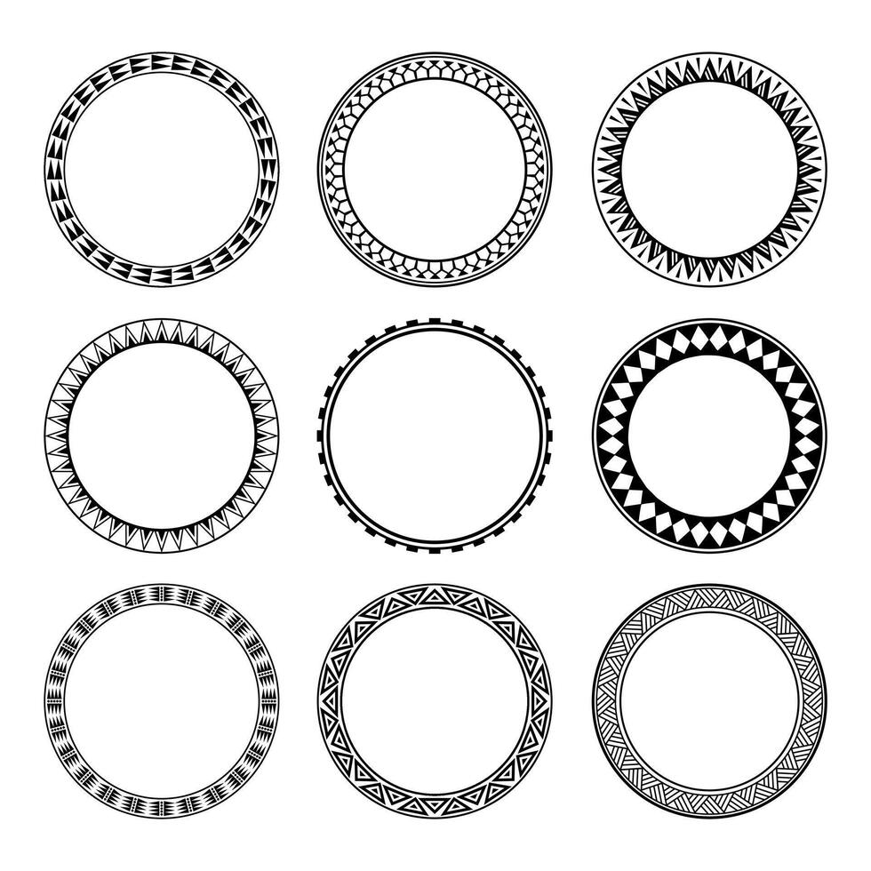 set of Round geometrical maori border frame design. Simple. Black and white collection. vector
