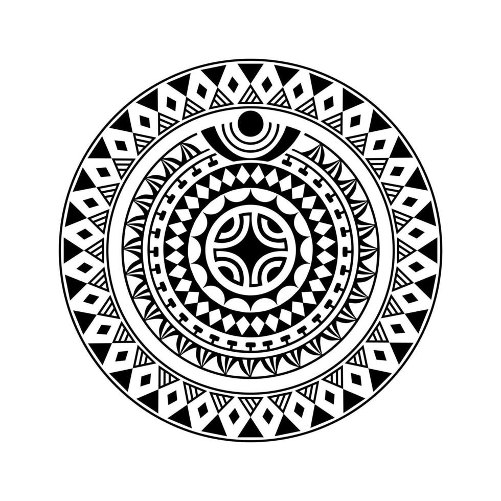 Round tattoo ornament with swastika maori style. African, aztecs or mayan ethnic style. vector