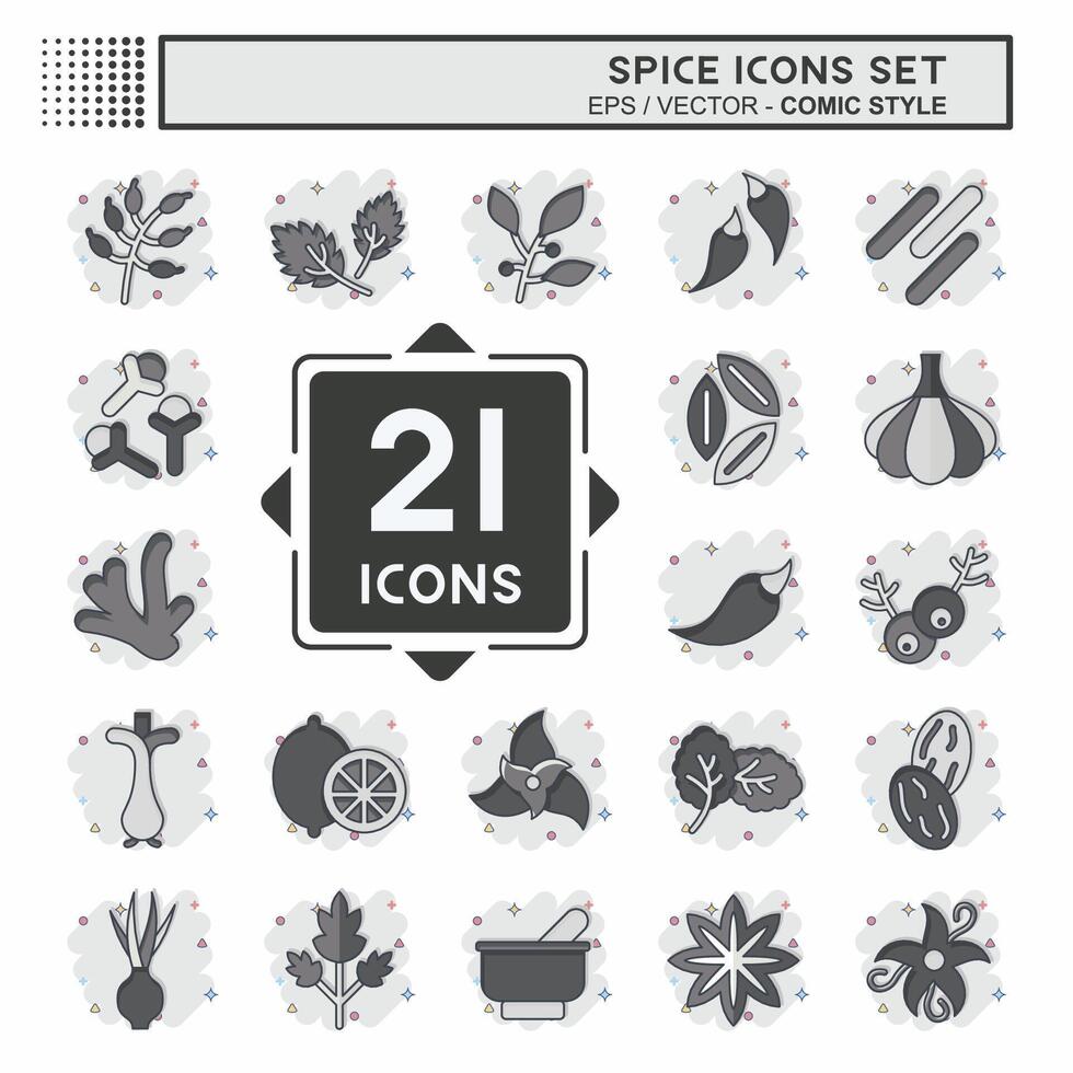 Icon Set Spice. related to Vegetable symbol. comic style. simple design editable. simple illustration vector