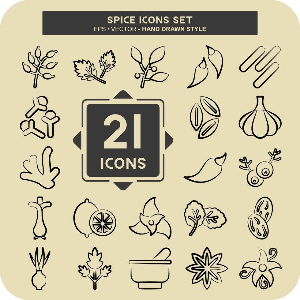 Icon Set Spice. related to Vegetable symbol. hand drawn style. simple design editable. simple illustration vector