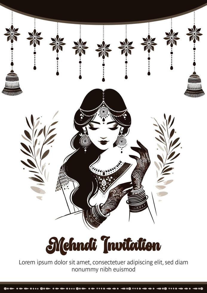 Indian bride mehndi template best for mehndi invitation ceremony vector