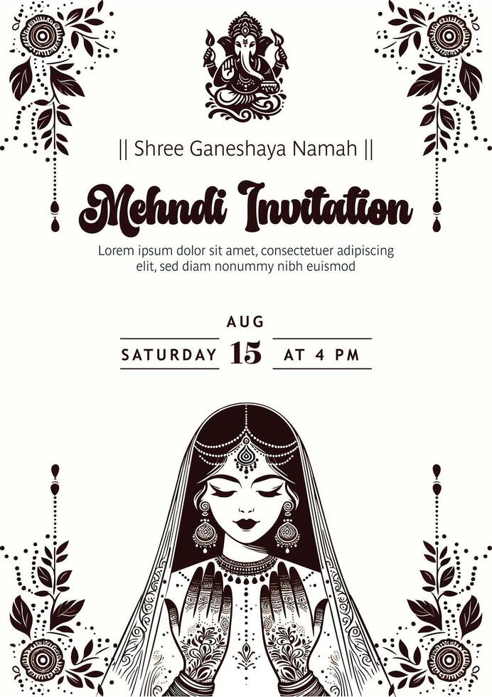 Indian bride mehndi template best for mehndi invitation ceremony vector