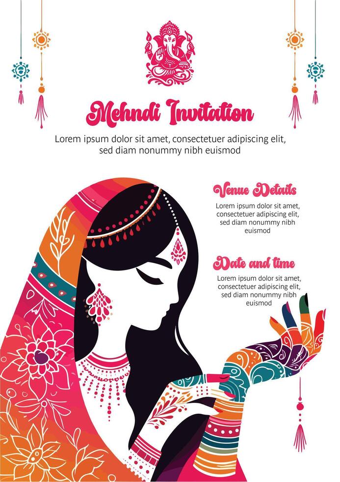 Indian bride mehndi template best for mehndi invitation ceremony vector