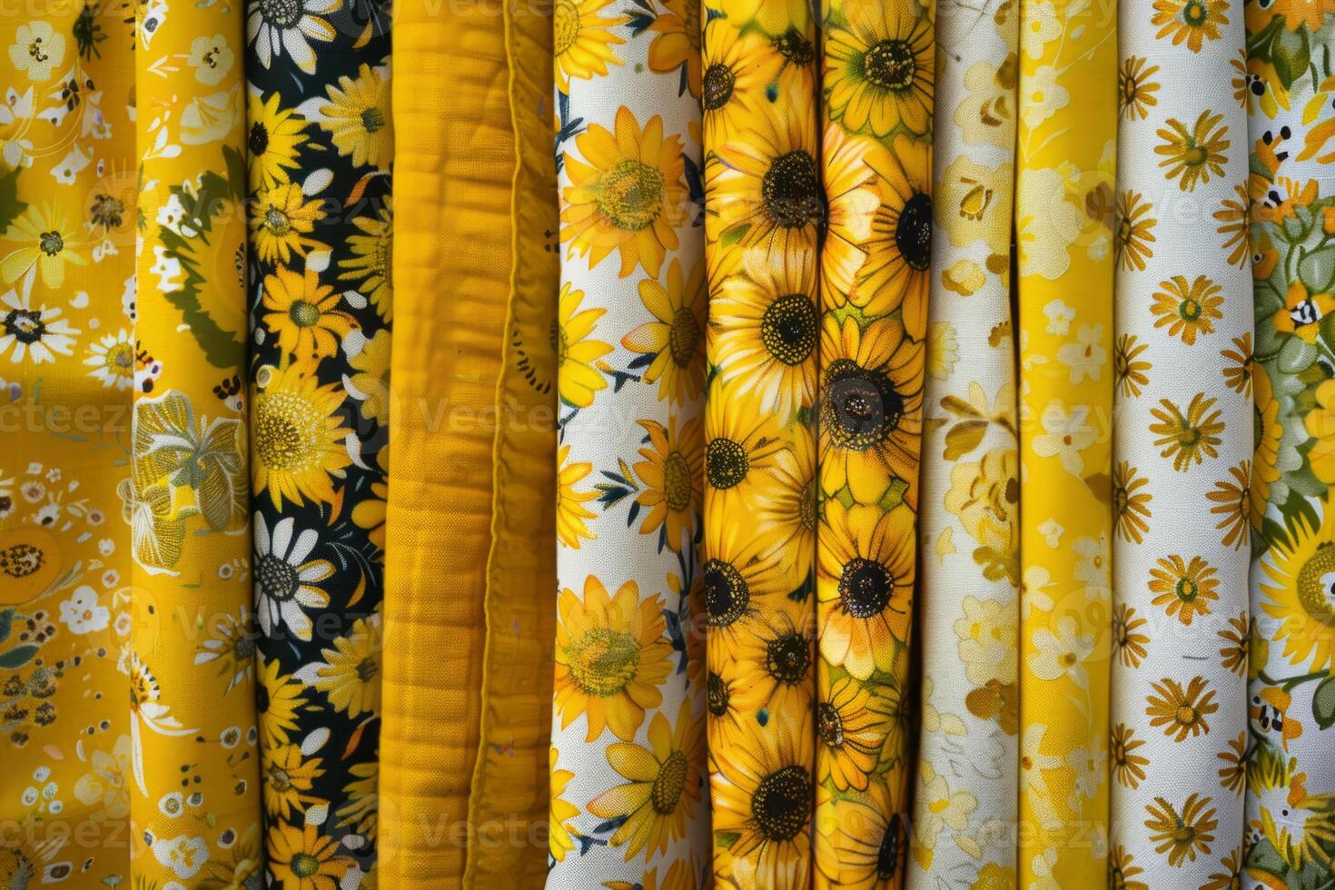 AI generated Fabric pattern background in yellow colors. Mix textile fabrics. Generative AI photo