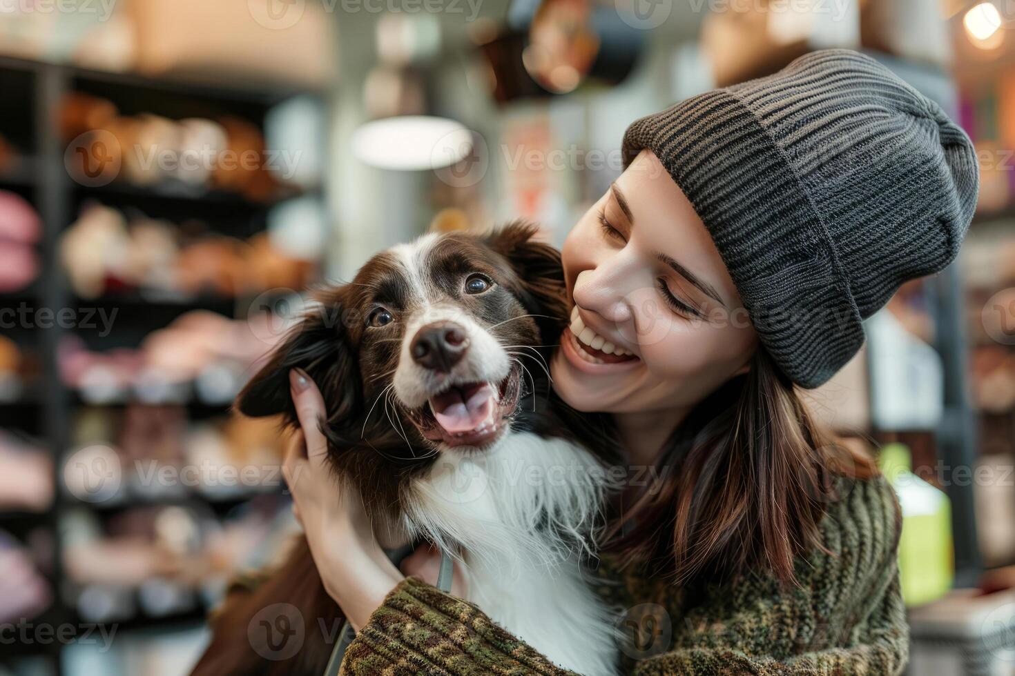 ai generado perro con alegre propietario jugando y teniendo divertida. encantador mascota. generativo ai foto