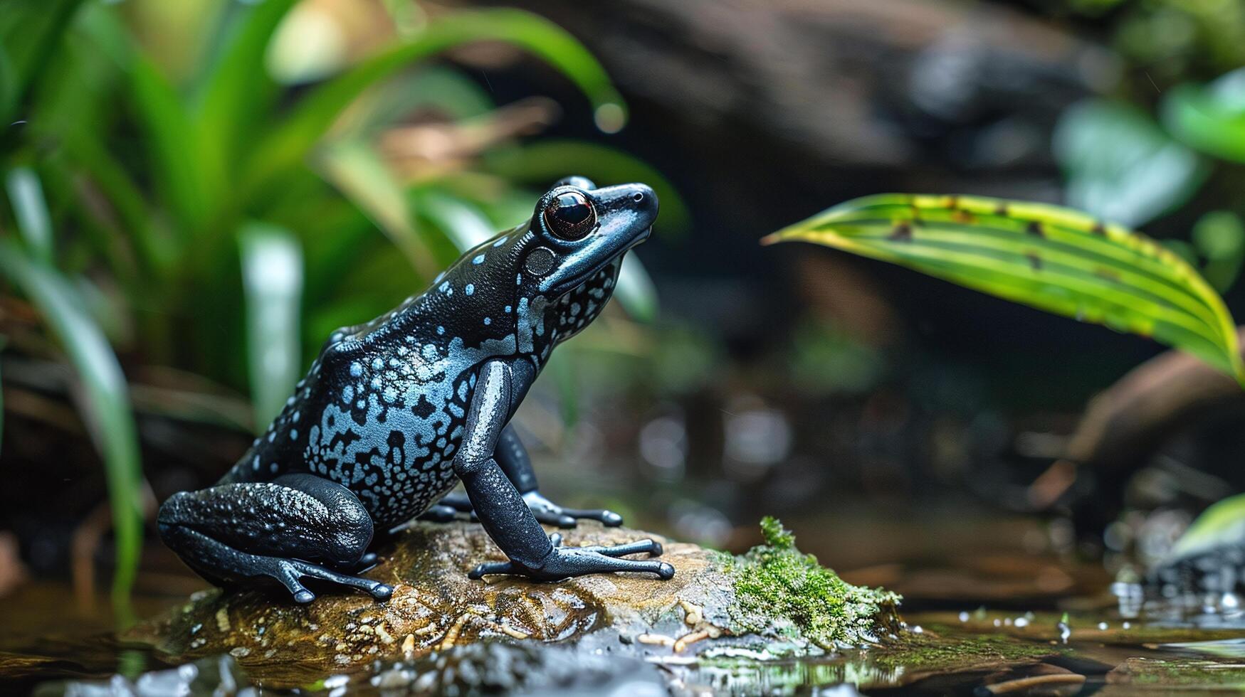 AI generated a poison dart frog captured in a serene closeup photo