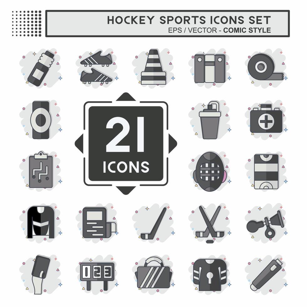 icono conjunto hockey Deportes. relacionado a deporte símbolo. cómic estilo. sencillo diseño editable vector